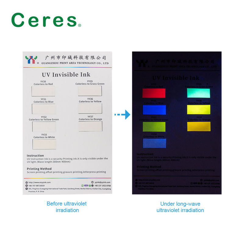 Ceres UV Tinta Invisible Incolor a Verde Normal Seco