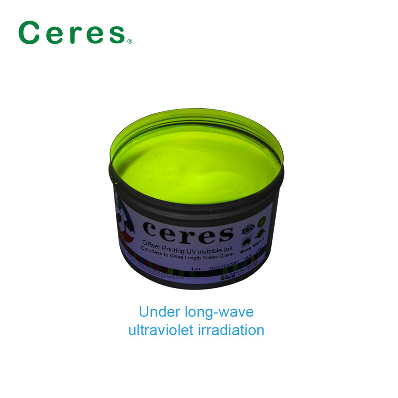 Impresión offset / pantalla / flexo Seguridad Tinta invisible UV para documentos Amarillo Verde Color