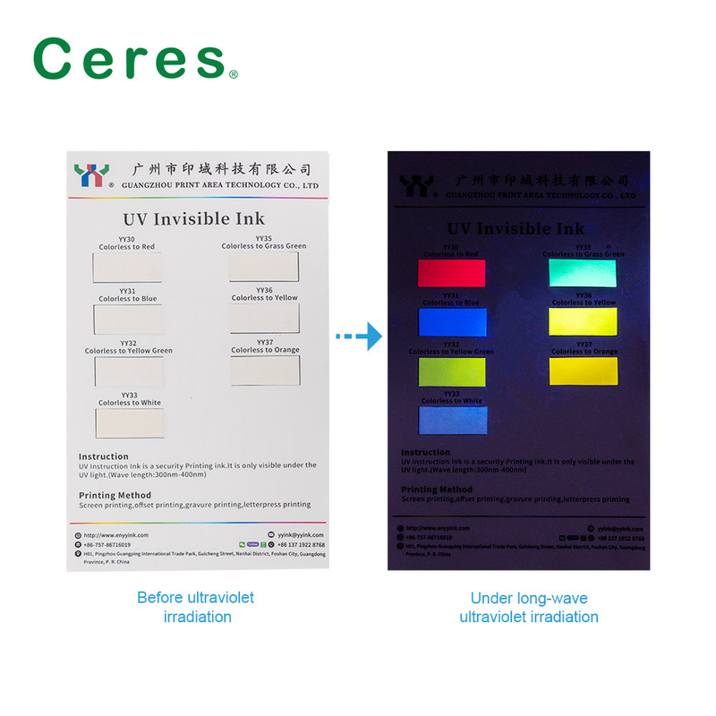 Tinta UV INVISIBLE para todos los certificados de seguridad de color a azul por impresión offset