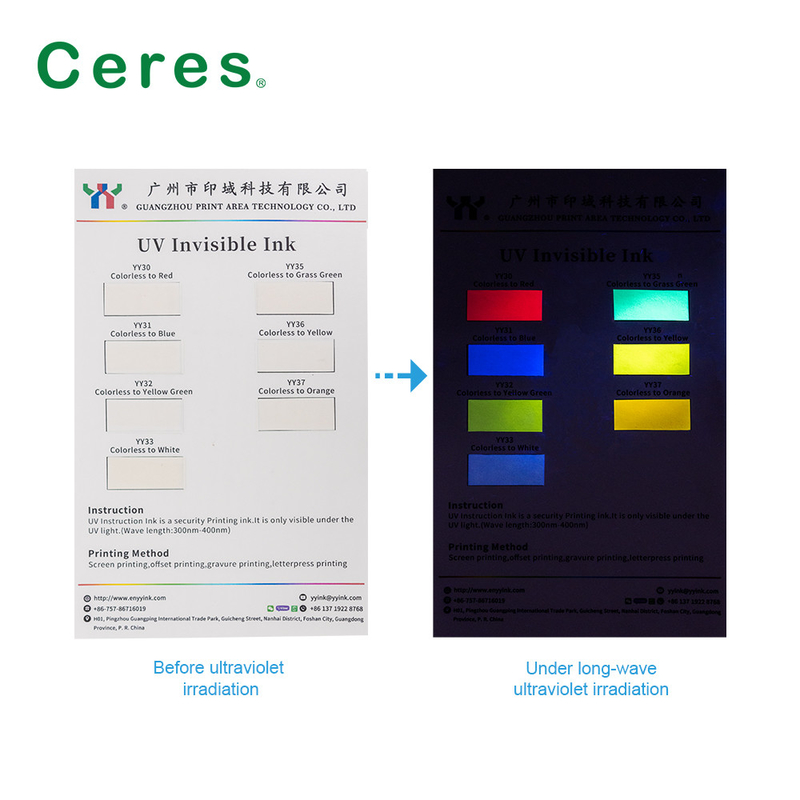 Tinta de offset de hierba sin color verde invisible UV Impresión de tinta normal seca basada en disolvente