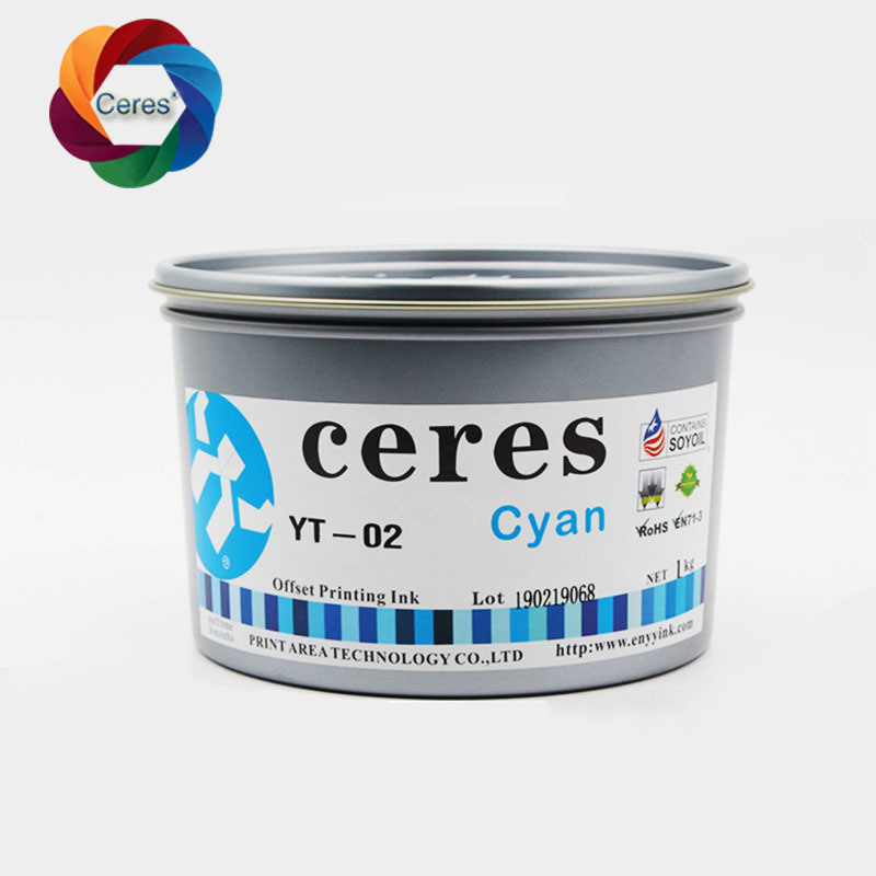 CERES Tinta de impresión UV offset de alta concentración no tóxica para papel CMYK Color 1 kg/latita