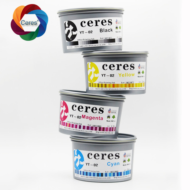 CERES Tinta de impresión UV offset de alta concentración no tóxica para papel CMYK Color 1 kg/latita