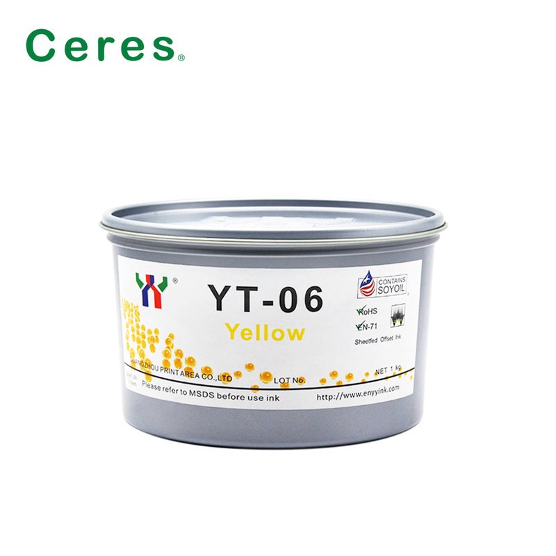 Tinta de impresión offset a base de solvente Ceres YT-06 para melamina con empaque de 1KG/LATA y calidad Grado A+