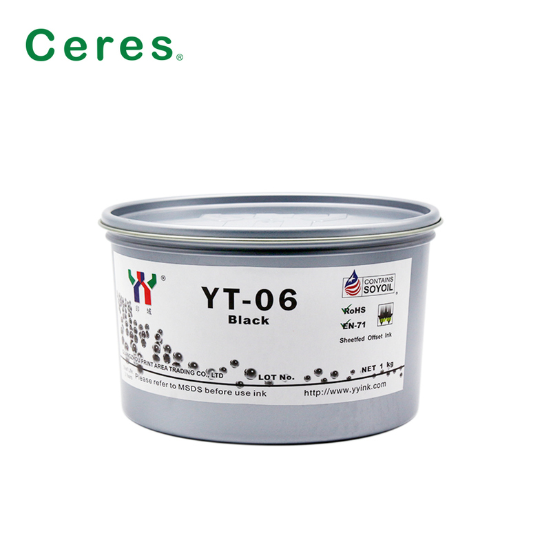 Tinta de impresión offset a base de solvente Ceres YT-06 para melamina con empaque de 1KG/LATA y calidad Grado A+