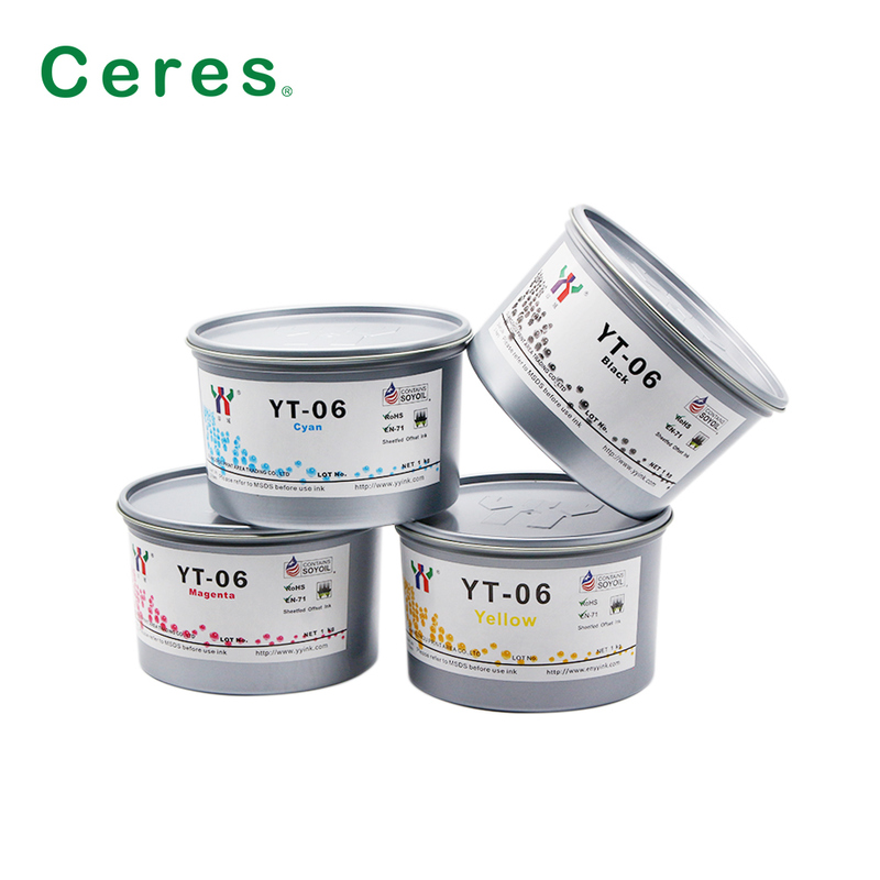 Tinta de impresión offset a base de solvente Ceres YT-06 para melamina con empaque de 1KG/LATA y calidad Grado A+