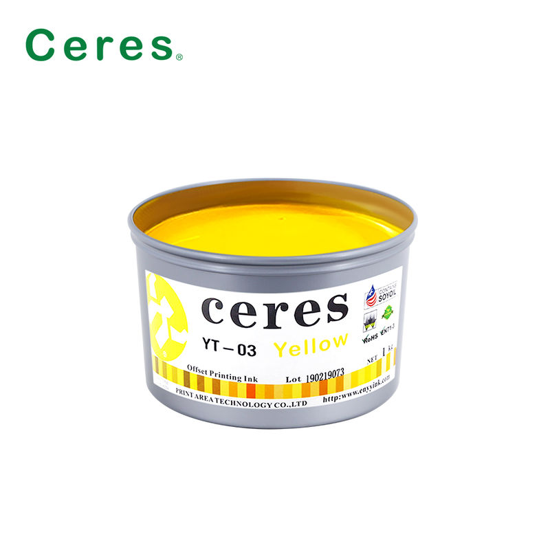 Tinta de offset de soja Ceres YT-03 de secado rápido y ecológico de alto brillo para impresión CMYK