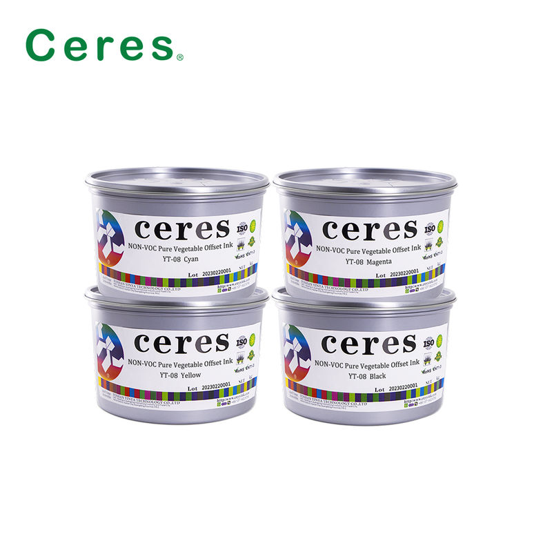 Ceres YT-08 Tinta de impresión offset CMYK pura de origen vegetal - Tinta ecológica de alto brillo para embalajes de papel y carbono